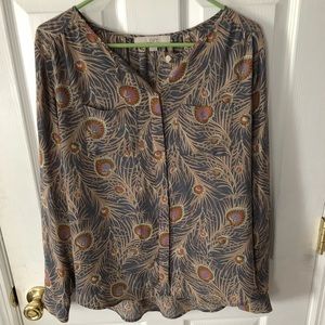Ann Taylor LOFT: Peacock Print Blouse Size S